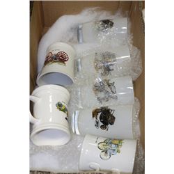 FLAT OF COLLECTIBLE CAR GLASSES & MUGS