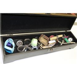 LONG BOX OF WATCHES