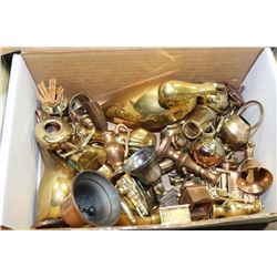 BOX OF BRASS ORNAMENTS