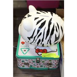 HELLO KITTY LUNCHBOX & ZEBRA STRIPED PIGGY BANK