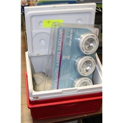 SMALL COOLER W/ ORNAMENTS AND ACCENT LIGHTS