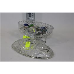 ESTATE CRYSTAL LIDDED DISH W/ GLASS MACAROONS