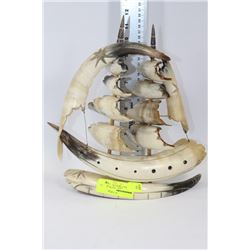 SHIP MADE OF CARVED BUFFALO HORN
