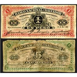 El Salvador. Banco Nacional del Salvador, 1 and 5 Peso 1908, 1909.