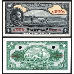 State Bank of Ethiopia, ND (1945) Issue With Unlisted Signature Variety Specimen Banknote.