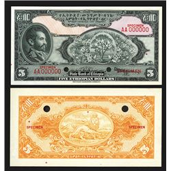 State Bank of Ethiopia, ND (1945) Issue With Unlisted Signature Variety Specimen Banknote.