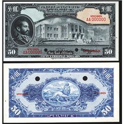 State Bank of Ethiopia, ND (1945) Issue With Unlisted Signature Variety Specimen Banknote.