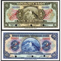 Banque Nationale De La Republique D'Haiti, ND (1925-32) Specimen Banknote Pair.