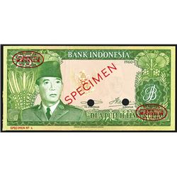 Bank Indonesia, 1960 Issue Specimen and Possible Color Trial Banknote.