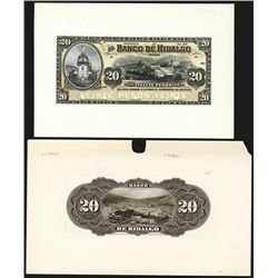 Banco De Hidalgo, 190x, 1902-09 Banknote Proofs.