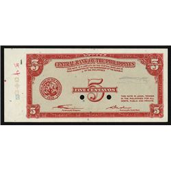Central Bank of the Philippines Partially Printed Specimen Banknote.