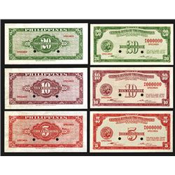 Central Bank of the Philippines, 1949 ND "English" Issue Specimen Trio.