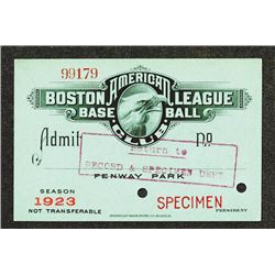 Boston American League Base Ball Club - 1923 Season Pass Specimen.