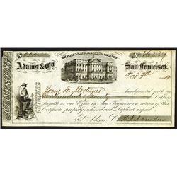 Adams & Co., 1854 Certificate of Deposit, Gold Rush Related Fiscal item.