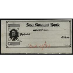 First National Bank, Ironton, Ohio Proof Draft.