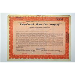 Paige-Detroit Motor Car Co. 1927 Specimen Stock Certificate.
