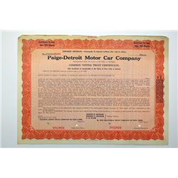 Paige-Detroit Motor Car Co. 1927 Specimen Stock Certificate.