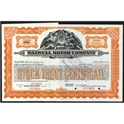 Maxwell Motor Co., 1918 Specimen Stock Certificate.