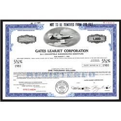 Gates Learjet Corp., 1966 Specimen Bond.