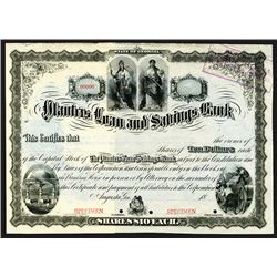 Planter's Loan and Savings Bank, ca,1870's Specimen Stock Certificate.