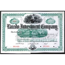 Laredo Investment Co., 189x Specimen Stock Certificate.