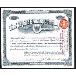 Maryland Brewing Company of Baltimore City, 1899 Stock Certificate.