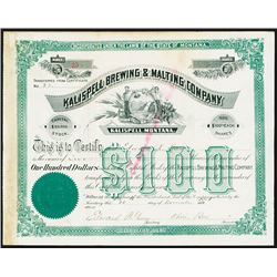 Kalispell Brewing & Malting Co. Stock Certificate.