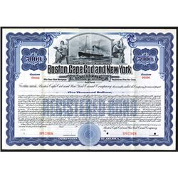 Boston, Cape Cod and New York Canal Co. 1910 Specimen Bond.