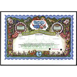 Ringling Bros. - Barnum & Bailey Combined Shows, Inc. Specimen - Proof Stock Certificate.