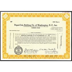 Pepsi-Cola Bottling Co. of Washington DC Inc. 1977 Specimen Stock Certificate.