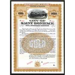 City of Saint Boniface Specimen Bond.