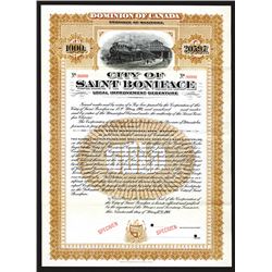 City of Saint Boniface Specimen Bond.
