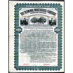 Terminal Warehouse and Cartage Company, Ltd., 1906 Specimen Bond.