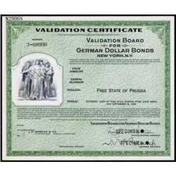 Validation Board for German Dollar Bonds, Specimen Certificate.