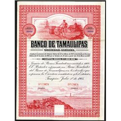 Banco De Tamaulipas, 1905 Specimen Stock-bond.