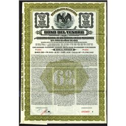 Republica Mexicana, Bono Del Tesoro, 1913 Series "A" Specimen Bond.