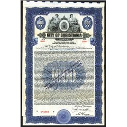 City of Christiania, Norway, 1924 (redated 1925) Specimen Bond.