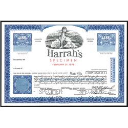 Harrah's, Specimen Stock Certificate ca.1973, Casino & Gambling.