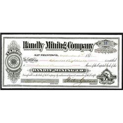 Handily Mining Company Issued Shares. 1878.