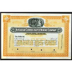 Arcadian Consolidated Mining Company, ND (ca. 1900-1920) Specimen Stock Certificate.