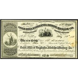 Gold Hill & Virginia Divide Mining Co., 1863 Nevada Territory Stock.