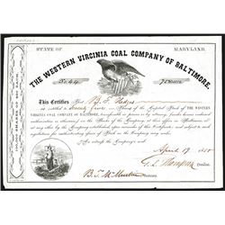 Western Virginia Coal Company of Baltimore, 1858 Stock Certificate.