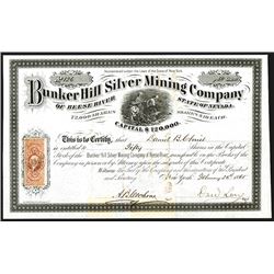 Bunker Hill Silver Mining Co. 1865 Stock Certificate.