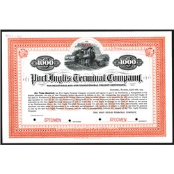 Port Inglis Terminal Co. 1905 Specimen 5% Freight Certificate Bond.