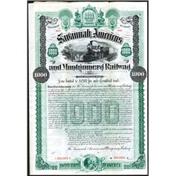 Savannah, Americus and Montgomery Railway, 1889, $1000 Specimen Bond.