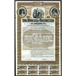 Iowa, Minnesota and Northwestern Railway Co., 1900, $1000 Specimen Bond.