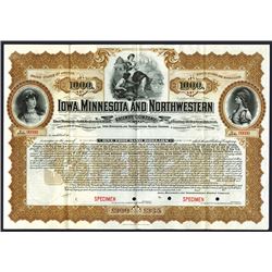 Iowa, Minnesota and Northwestern Railway Co., 1900, $1000 Specimen Bond.