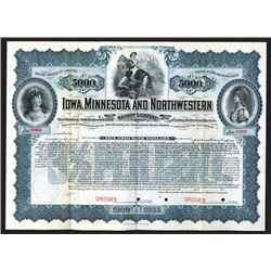 Iowa, Minnesota and Northwestern Railway Co. 1900. Specimen Bond.