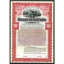 Minnesota and South Dakota Railway Co. 1900 Specimen Bond.