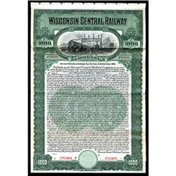 Wisconsin Central Railway Co. 1909. Specimen Bond.